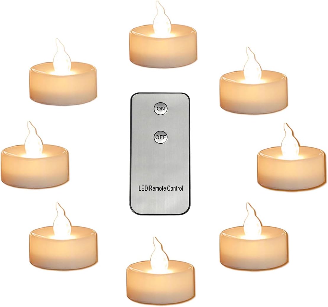 Warm White Tea Lights Battery Operated with Remote Control, 12pcs Electronic Unscented Candles Flickering Tea Lights for Home Décor, Kids’ Craft, Table, Hanging Tree (tealight Flicker)