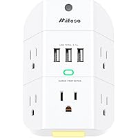 Outlet Extender with Night Light, 5-Outlet Surge Protector with 3 USB Charging Ports, 1800J Power Strip Multi Plug…