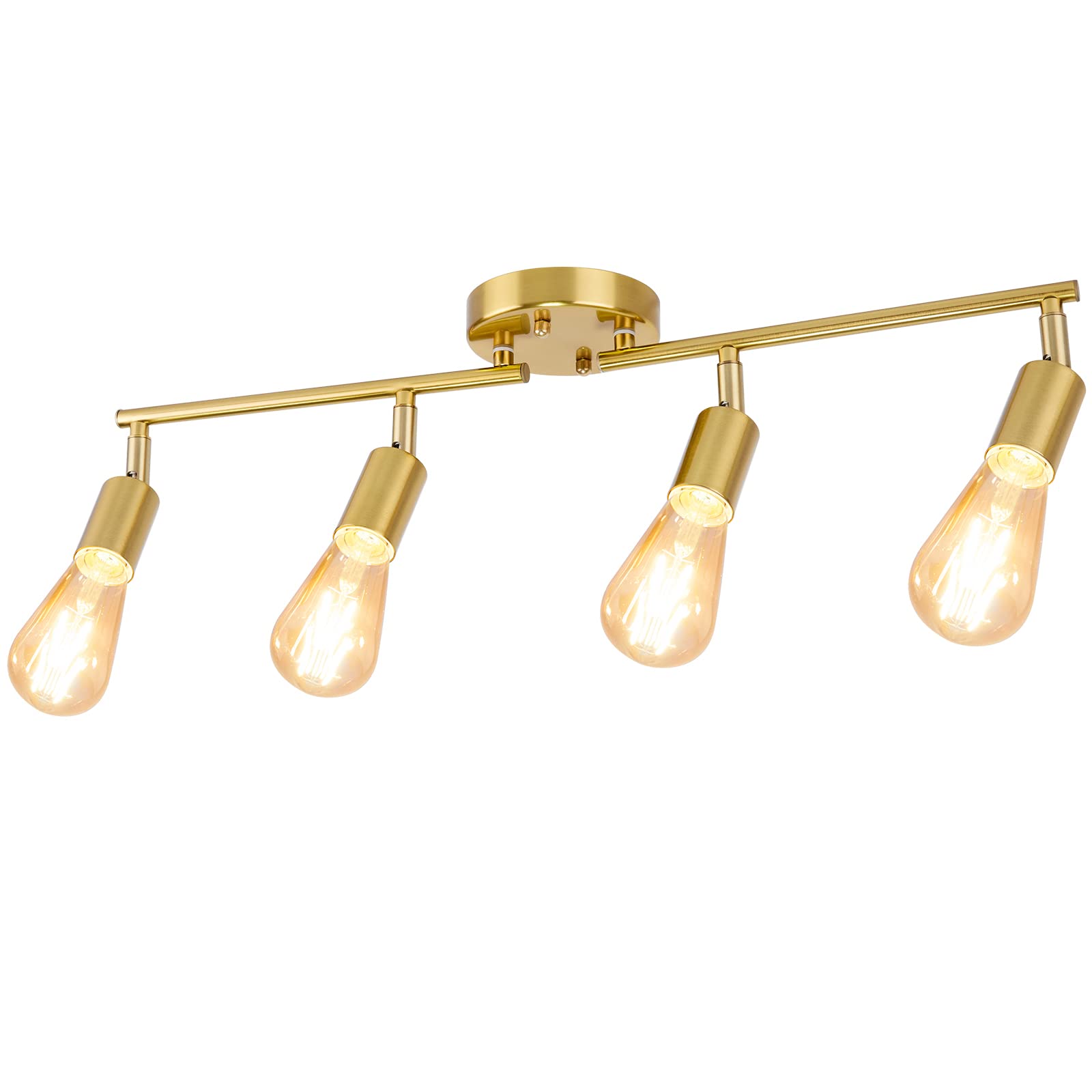 Photo 1 of JQiRe 4 Lights Track Lighting Fixtures Ceiling, Flush Mount Gold Track Lights Kit, Modern Directional Kitchen Ceiling Lamp with Flexibly Adjustable E26 Light Heads, for Living Room, Office
