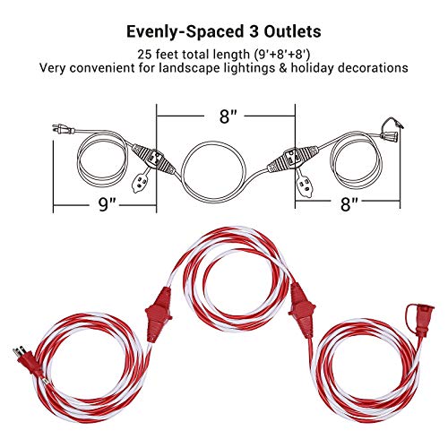 Dewenwils 25 FT Candy Cane Outdoor Extension Cord with Multiple Spaced Outlets Plugs, 16/3 SJTW Powe - //coolthings.us