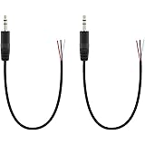 Fancasee (2 Pack) Replacement 3.5mm Male Plug to Bare Wire Open End TRS 3 Pole Stereo 1/8" 3.5mm Plug Jack Connector Audio Ca