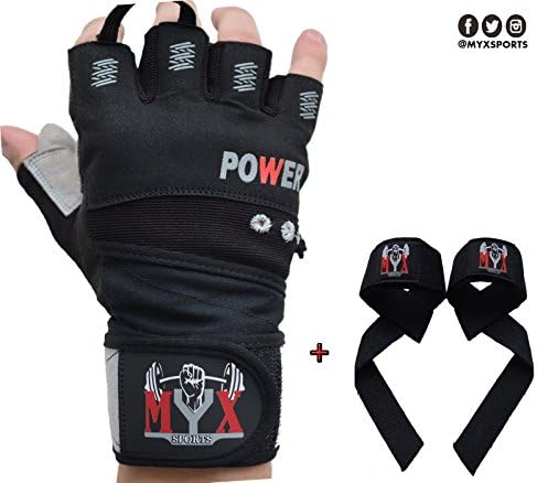 2018 MYX WeightLifting Gloves With Wrist Wrap Support For Fitness, WOD, Gym Workout &amp; Powerlifting - Extra Padding To Avoid Calluses - For Men &amp; Women + Lifting Wrist Straps as GIFT (Medium)