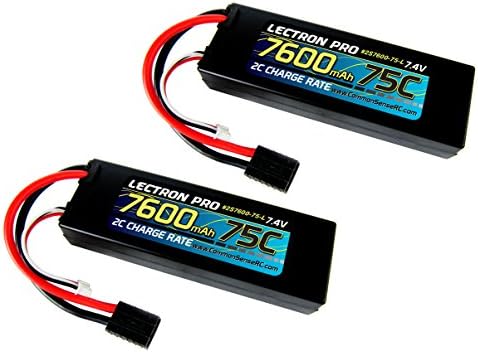 2-Pack of Lectron Pro 7.4 volt - 7600mAh 75C Lipo Pack with Traxxas Connector