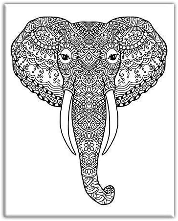 Paintings - Elephant Head pre-printed Coloring Canvas For Adults, Stretched primed canvas to color, 8 x 10