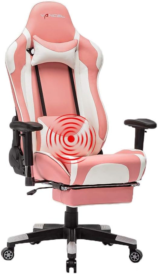 EVANCEL Racing Chair Gaming Chair Computer Office Desk Chair Swivel Chair Ergonomic High Back USB Massage PU Leather with Lumbar Cushion and Padded Footrest E-Sports Chair (Pink)