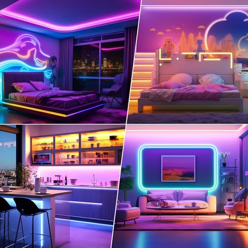 Realky LED Strip, 20 m RGB Bedroom Lights, Bluetooth APP Controlled Multicolour LED Strips, Fancy Led Strip LED Music Synchronises for Decorating Stairs, Parties, Kitchen Home, Gaming Room