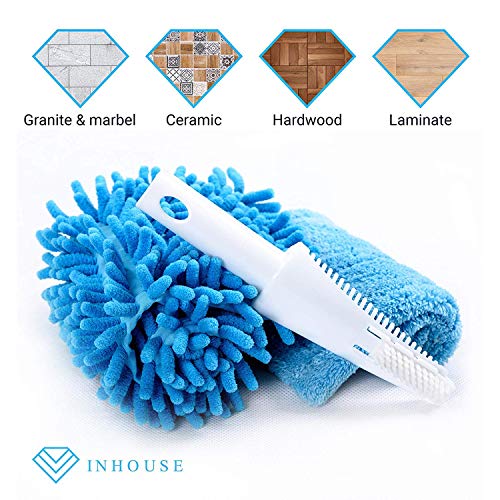 Dust Mop with Enhanced Holding Mechanism & Stainless Steel Telescopic Handle-for Wet & Dry Hardwood Wood Laminate & Tile Floor Cleaner Set with 2 Microfiber Mop Washable Pads & Brush Cleaner.