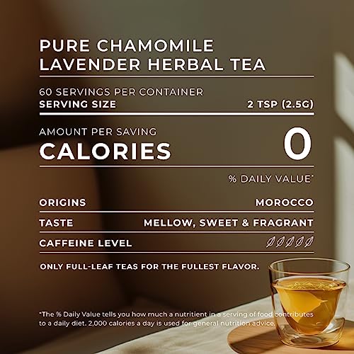 GYA TEA CO PURE CHAMOMILE LAVENDER HERBAL LOOSE LEAF TEA – NATURAL DECAF FLOWER TEA WITH 0 CALORIES FOR CALMING & RELAXING – 5.29 OZ – 70 CUPS