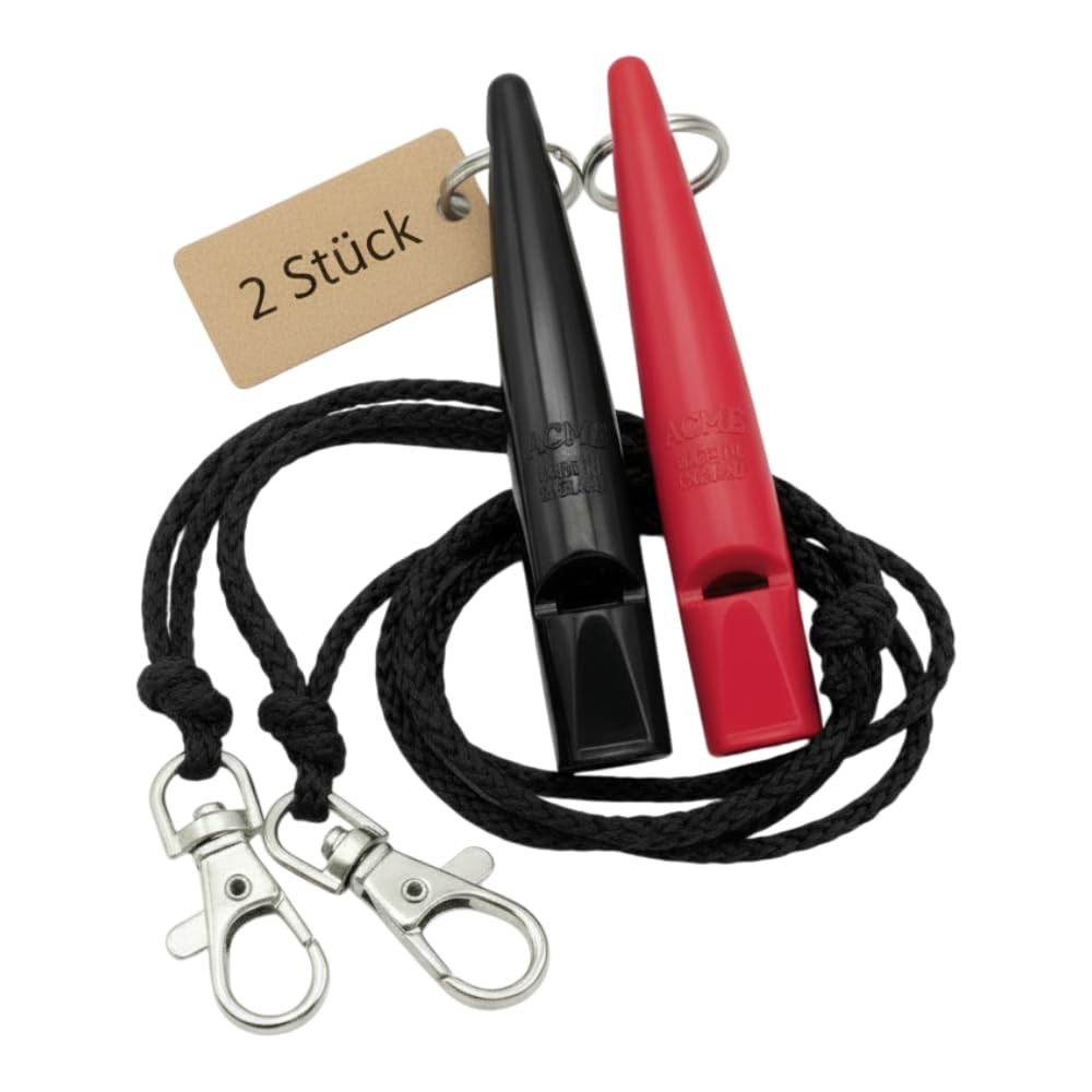 ACME Dog Whistle No. 210.5 with Whistle Band | Double Pack | 2 Whistles Including 2 Bands | Ideal for Recall - Loud and Far-reaching (Black + Carmin Red)