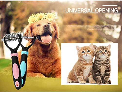 PetHero Dematting Tool for Dogs and Cats – The Best Dog Grooming Comb for Undercoat Removal – Professional Rake Brush for Breeds with Easy Mats and Tangles, 10 Teeth Wide - 2 Pack