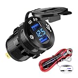 YONHAN Quick Charge 3.0 Dual USB Charger Socket, Waterproof Aluminum Power Outlet Fast Charge with LED Voltmeter & Wire Fuse DIY Kit for 12V/24V Car Boat Marine ATV Bus Truck and MoreYONHAN