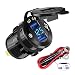YONHAN Quick Charge 3.0 Dual USB Charger Socket, Waterproof Aluminum Power Outlet Fast Charge with LED Voltmeter & Wire Fuse DIY Kit for 12V/24V Car Boat Marine ATV Bus Truck and MoreYONHAN