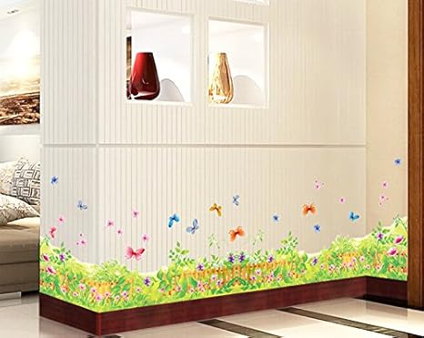 Amazon 緑紫蝶花下草ベース ボード ホーム デコレーション ステッカー防水pvc キッチン壁タイル ステッカー フェンス ウォールステッカー オンライン通販