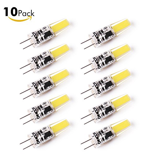 DiCUNO 2 Watt G4 LED Bi-Pin base COB 12V Light Bulb Pure White 6000K Waterproof Halogen G4 20W ~ 25W led Replacement Pack of 10