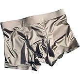 A PURE SOURCE Satin Silk Boxer Briefs Mid Waist Underpants,Ice Silk Boxers Lingerie Breathable Seamless Men's Underwear
