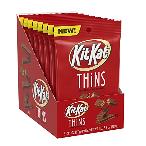 KIT KAT THINS Milk Chocolate Wafer Candy Bars, Unwrapped, 3.1 oz Bags