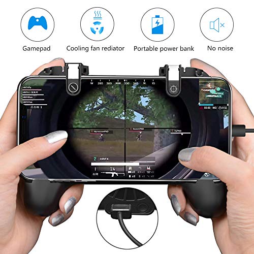 Mangotek Mobile Phone Game Controller, L1R1 Sensitive Shoot and Aim Trigger Buttons, Fortnite/PUBG/Knives Out/Rules of Survival Gaming Camepad with Cooling Fan Radiator and Power Bank for Android iOS