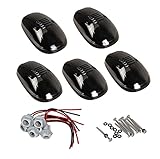 5pcs Black Smoked Lens Cab Roof Marker Lights, KOMAS Roof Top Lamp Clearance Running Light Replacement + T10 Set for Truck SUV 1999-2002 Dodge Ram 1500 2500 3500 4500 (Black Smoked Lens Without Bulbs)