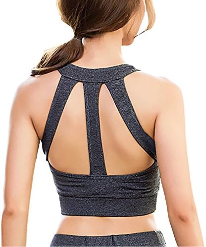 Luoqi Clothing Sexy Strappy Wirefree High Neck Crop Sports Bra-Women's Adjustable Padded Sports Bra-21-Gray,M