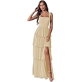 Stanjiehu Chiffon Tiered Bridesmaid Dresses for Women Corset Tiered Formal Evening Pleated Wedding Guest Gown