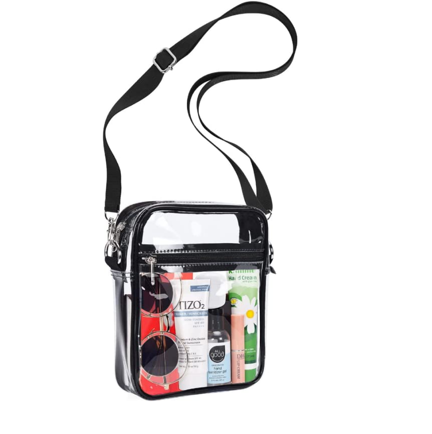 Runmeihe Clear Bag for Concert Stadium Approved, Plastic Clear Cross Body Bag with Adjustable Strap, Waterproof Multifunction Transparent Bag for Men Women Work Travel
