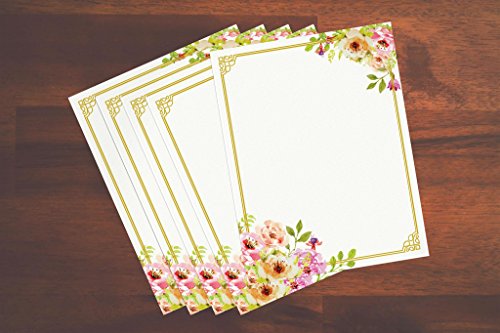 100 Stationery Writing Paper, with Cute Floral Designs Perfect for Notes or Letter Writing - Pink and Peach Roses