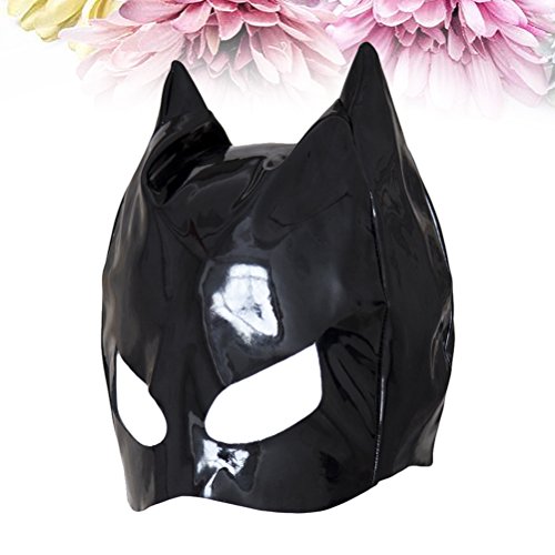 Women PU Leather Hood Mask Open Eyes Female Seduce Erotic Adult Flirting Game Play (Black)