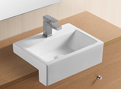 clickbasin Semi Recessed Counter Mounted White Bathroom Sink 425mm x 320mm Rectangular Basin