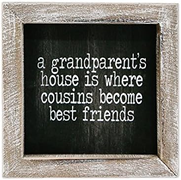 Grandparent's House Cousins Best Friends 5 x 5 Inch Wood Framed Hanging Wall Plaque