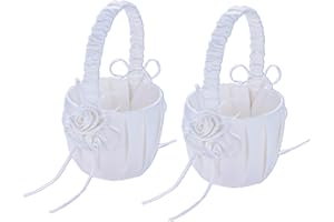 YUUDAR Wedding Basket Ring Pillow Flower Storage Basket Flower Girl Basket with rose Buckle Satin Ribbons Hanging Basket for Wedding (B)