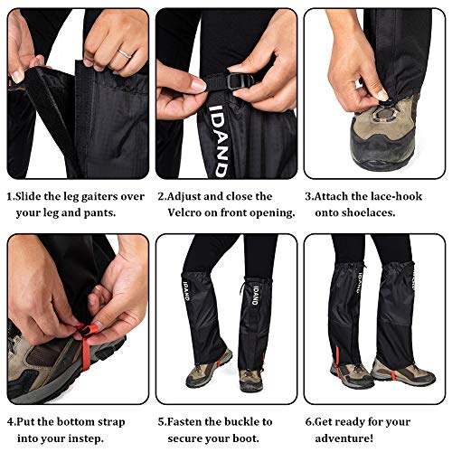 IDAND Leg Gaiters for Hiking Waterproof Snow Boot Gaiters Anti-Tear Oxford Fabric Snow Shoes for Outdoor Hiking Walking Hunting Climbing Mountain - Thumbnail 5