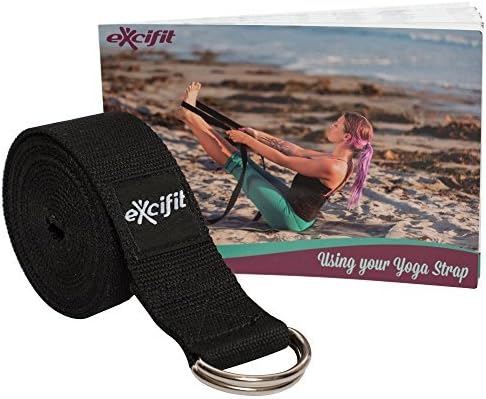 Excifit Yoga Stretch Strap & Free Instructional Book - Paperback for All Levels - 8ft Cotton