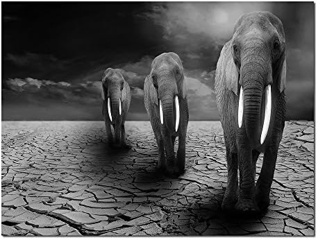 Modern Canvas Print Wall Art Animal Painting Asian Elephant Family Picture Drought Landscape Photo to Stretched Canvas Giclee Home Decor Wall Art for Living Room Bedroom Kitchen