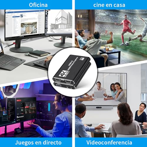 vantisan Capturadora de Video HDMI, 4K HDMI a USB3.0 Video Converter, 1080P@60Hz Video Tarjeta de Captura de Juego,con Entrada de Micrófono de 3.5mm, para Windows, Linux OS, Mac OS, OBS