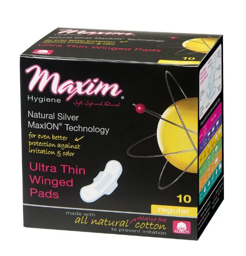 Maxim Hygiene Products Maxion Natural Ultra Thin Winged Pad, Regular, 10 Count