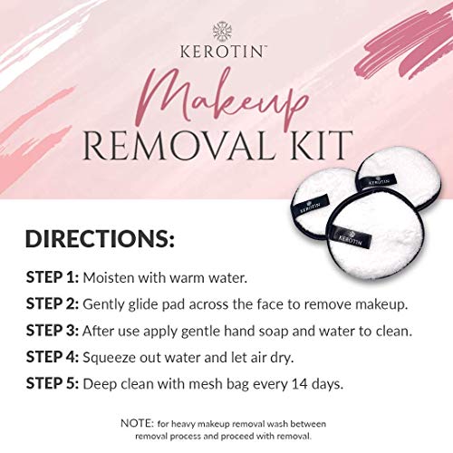 Kerotin Microfiber Make Up Remover Pads + Mesh Bag for Machine Washing - Reusable Microfiber face scrubber, Makeup Cleansing Pads - Chemical free, Machine Washable, Promotes Healthy Skin, Fast Drying