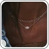 Erimberate Bohemian Layered Rhinestone Necklace Crystal Pendant Necklace Chain Oval Cz Gemstone Collarbone Necklace Choker Gold Satellite Chain Necklace Jewelry for Women