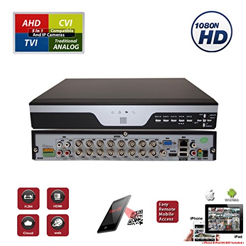Evertech 16 Channel H.264 5in1 TVI CVI AHD Analog Standalone DVR Recorder for HD Security Surveillance Systems, NO HDD Included