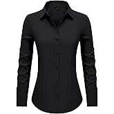 Women's Button Down Shirts Collared Fitted Dress Shirts Long Sleeve Wrinkle Free Blouse Formal Office Work Tunic Top Black XS