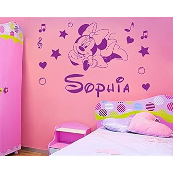 Personalized name Minnie Mouse Vinyl Wall Sticker Kids Art Wall paper Decal For Nursery Room custom name-You select Name and Color