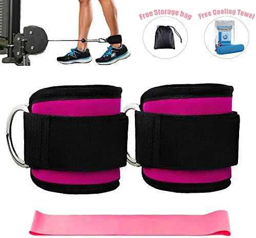 Ankle Straps for Cable Machines and Resistance Band plus Carry Bag double stitching and reinforced D-rings- Padded Ankle Strap Attachment for Weightlifting Leg Gym Workout, Fitness Ankle Cuffs(Pink)