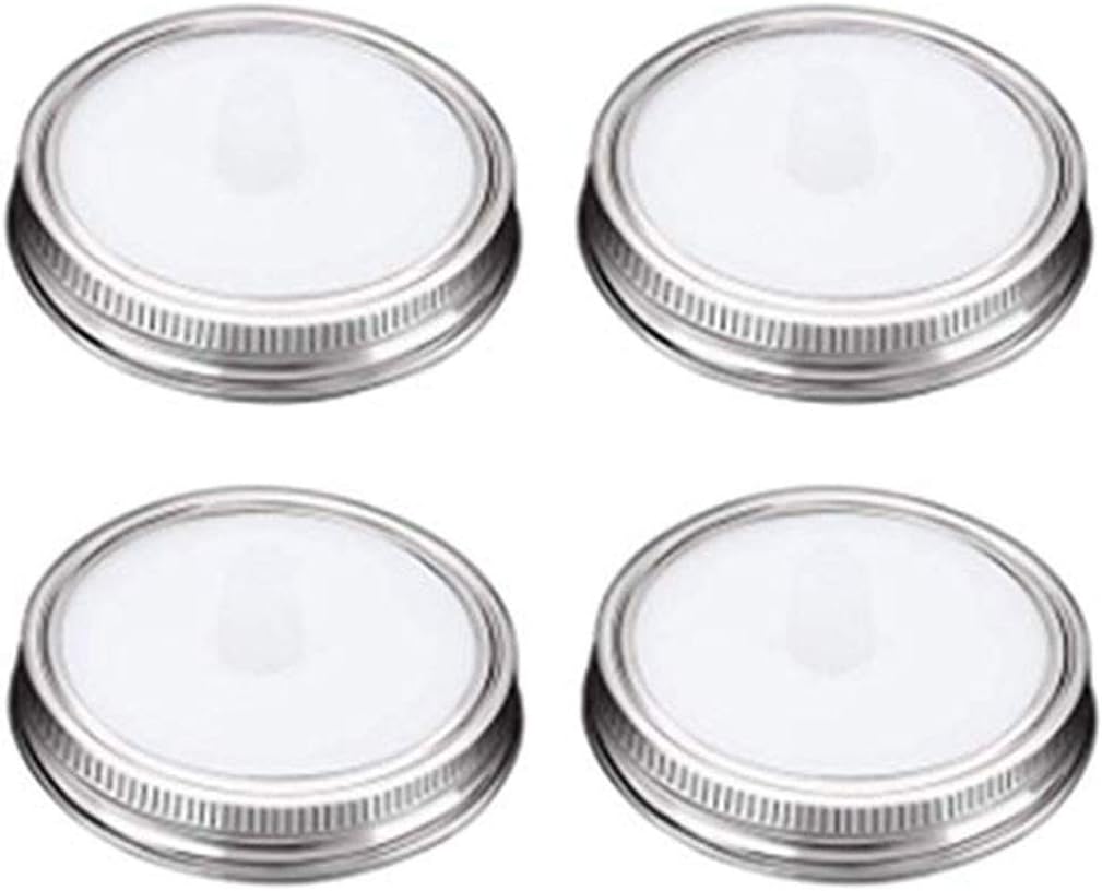 4Pcs Waterless White Food Grade Silicone Fermentation Airlocks Lids Fermenting Covers Kit Bands for Wide Mason Jars Sealing Leak Proof Lid