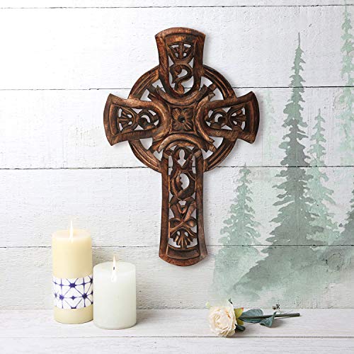 storeindya, Decorations Wooden Celtic Cross Long Wall Hanging French Cross Hand Carved Antique Design Religious Altar Home Living Room Decor Accessory (Design 4)