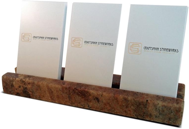 Multiple Vertical Business Card Holder made from Crema Bordeaux Granite - Holds 3 Sets of Vertical Cards