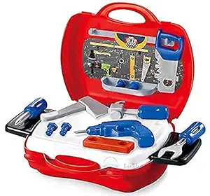ascetic pretend play tool kit for boys & girls, happy craftsman tool kit with sliding suitcase for 5 year old kids (sliding tools kit)- Multi color