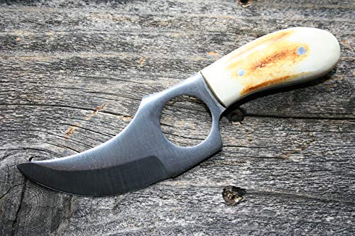 Skinning Knife With Genuine Leather Sheath - Skinner Combo - Quickdraw Holster - Concealed Carry - Finger Hole Fixed Blade 3"