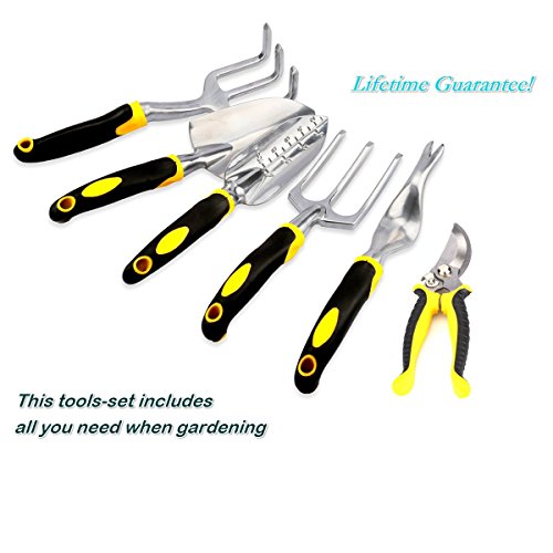 OHREX 9PCS Garden Tool Set for Digging Planting Gardening Kit Garden Tote Garden Gloves and Hand Tools Heavy Duty Cast-aluminum Heads Ergonomic Handles - Thumbnail 4