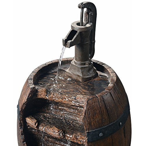 Peaktop 201610PT Outdoor Garden Barrel Fountains, Dark Wood