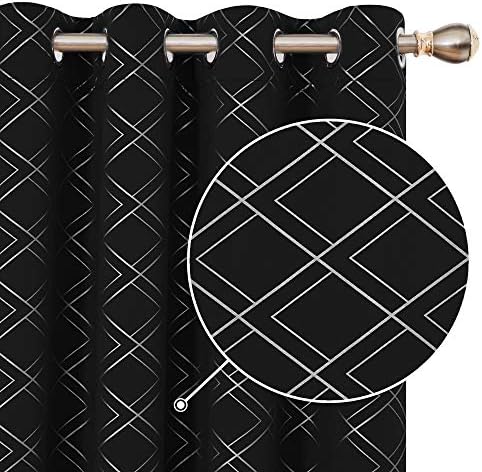 Deconovo 遮光カーテン 幾何学模様 ホイルプリント 断熱 窓 省エネ ドレープ 2枚セット 52w X 72l Inch ブラック Ct3560d 4