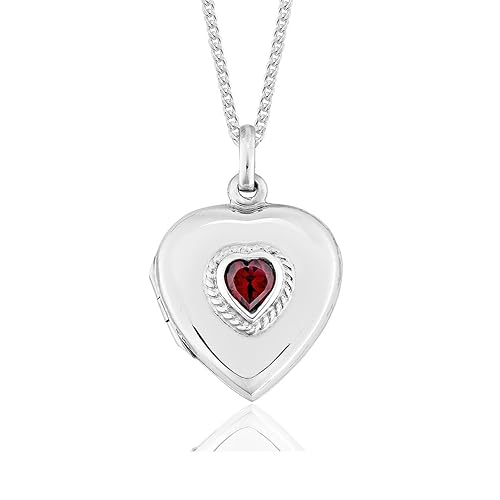 DTPsilver - Halskette Panzerkette Anhänger/Medaillon 925 Sterling Silber für Damen/Granat Herz